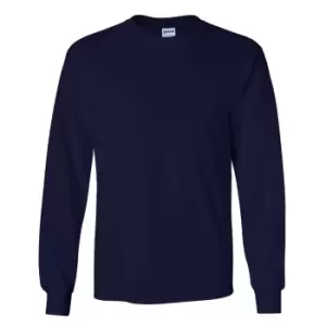 Image of Gildan Mens Plain Crew Neck Ultra Cotton Long Sleeve T-Shirt (2XL) (Navy)