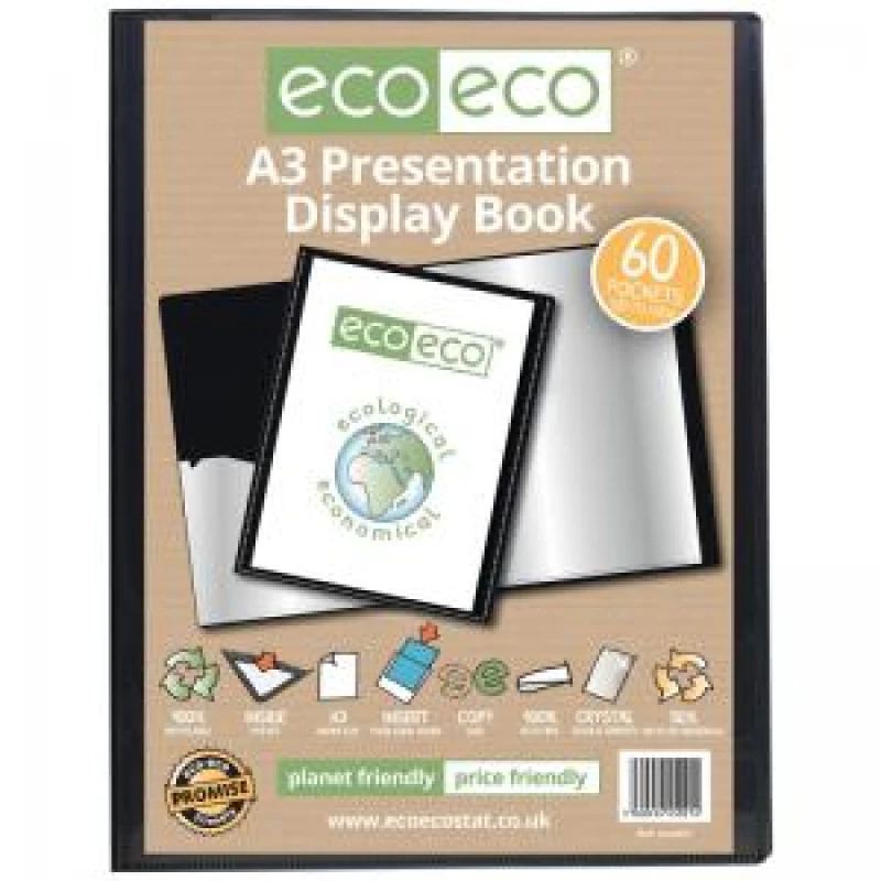 Image of Eco Eco 50% Recycled Presentation Display Book 60 Pockets A3 Black eco021-S