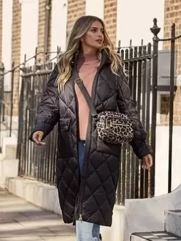 Image of Barbour International Boulevard Quilted Longline Coat - Black, Size 12, Women