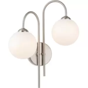 image of Firstlight Lyndon 2 Light Globe Wall Brushed Steel with Opal White Glass