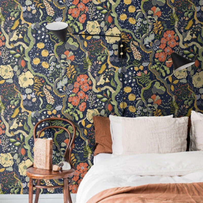 Image of Galerie Sommarang 2 Blue Ann Floral Vine Wallpaper Roll