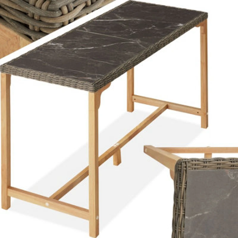 Image of Tectake 1 Polyrattan Garden Table Terrace Porcelain Stoneware Tabletop Dining Table Uv-Resistant161 X 64.5 X 99.5cm - Nature