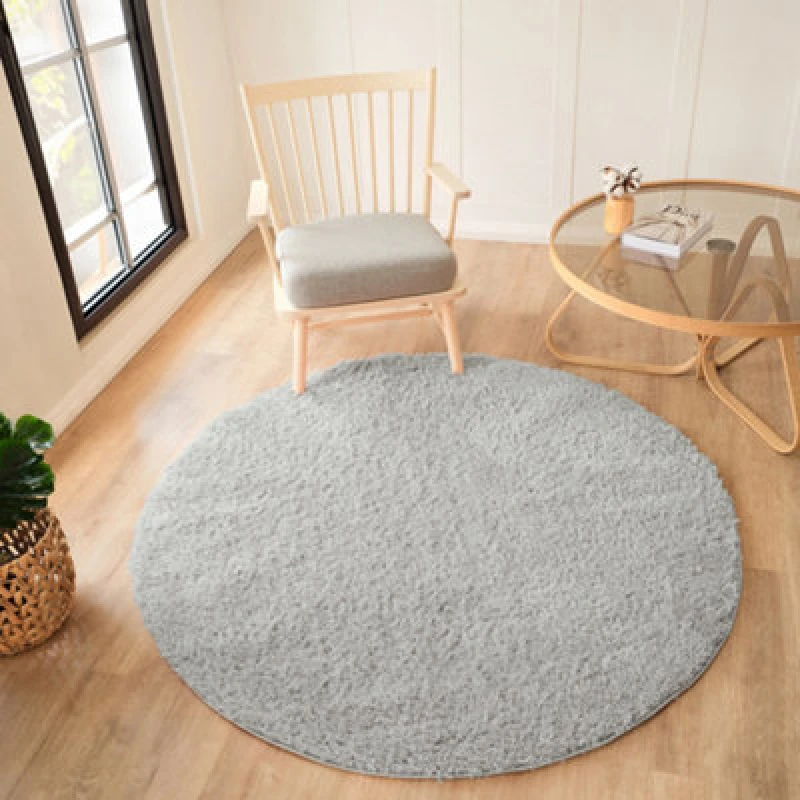 Image of Livabliss Round Shaggy Solid Color Plush Pile Light Grey Soso Area Rug 120 X 120 Cm - Easy Care, Ideal For Living Room & Bedroom