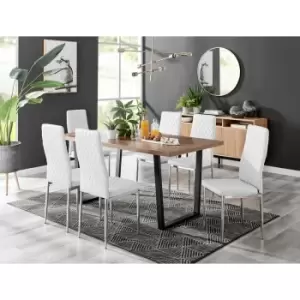 Image of Kylo Brown Wood Effect Dining Table & 6 White Milan Chrome Leg Chairs - White