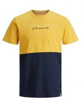 Image of Jack & Jones Boys Short Sleeve Colourblock T-Shirt - Yellow, Size 14 Years