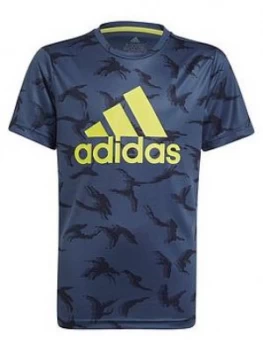Image of Adidas Boys Camo T-Shirt - Navy/Yellow