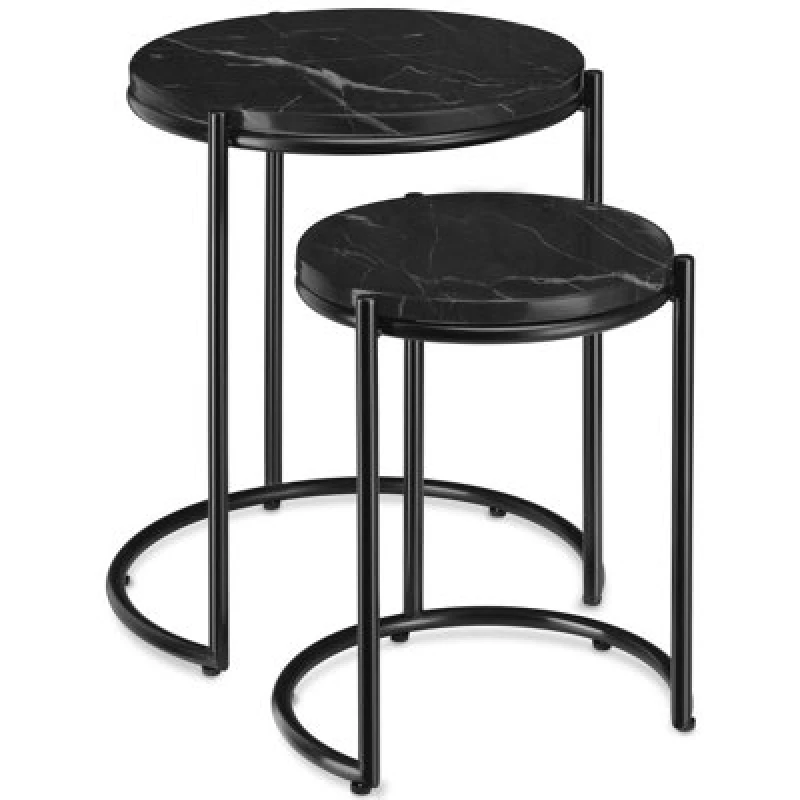 Image of Tectake Side Table Ellsa - Marble Top, Steel Frame, Elegant Design Set Of 2 Black/black