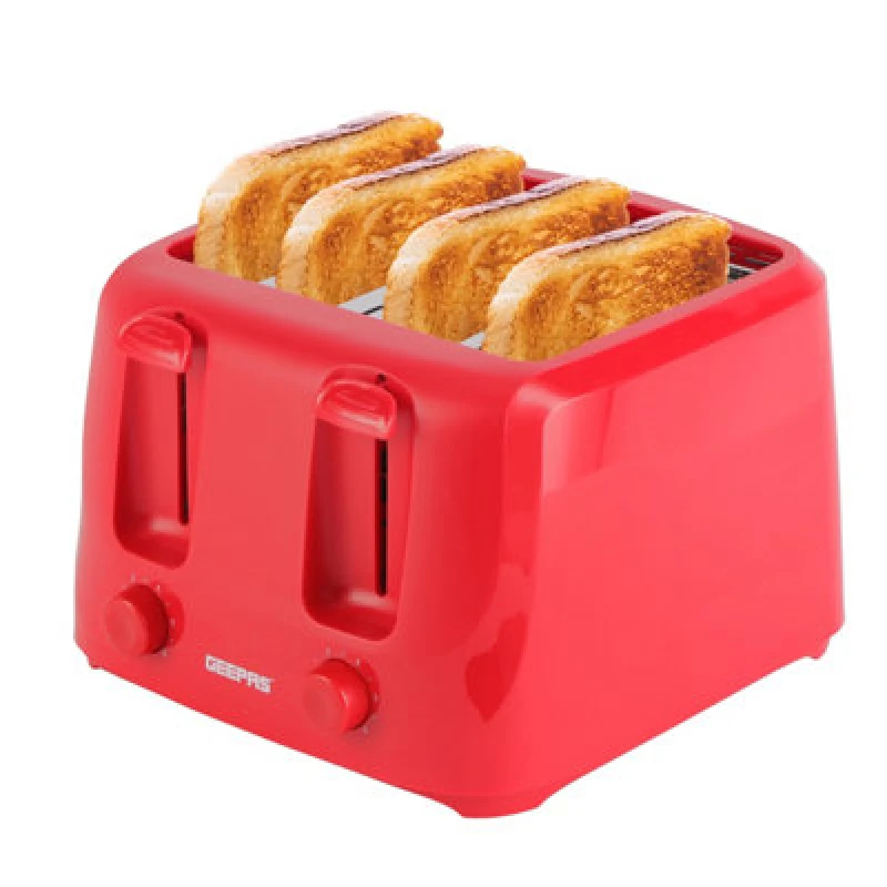 Image of Geepas 4 Slice Toaster Family Size Bread Toaster 6 Variable Browning Control 1400W Red