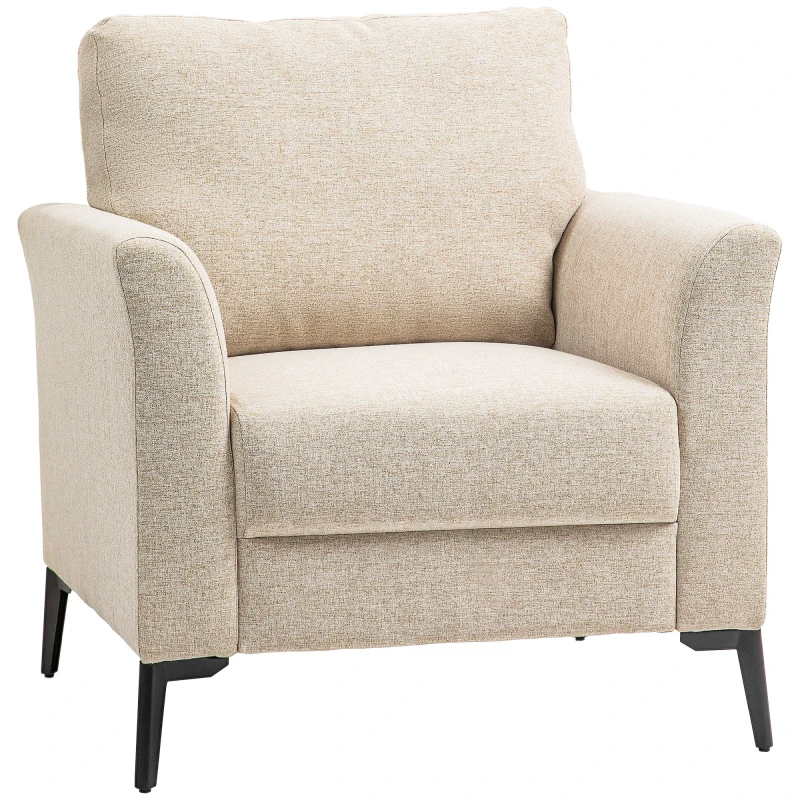 Image of HOMCOM Modern 3 Seater Sofa, Linen Fabric Sofa Couch for Living Room, Beige, White 83B-066V71BG