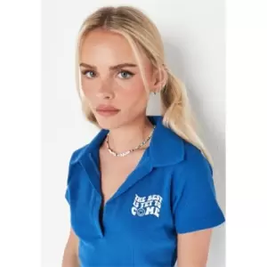 Missguided Logo Cropped Polo - Blue