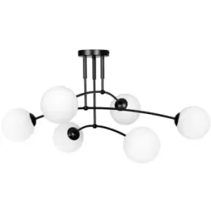 Image of Emibig Pregos Black Globe Ceiling Light with White Glass Shades, 6x E14