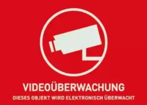 Image of ABUS Red/White Surveillance Warning Sticker, Videoberwachung-Text, German, 52.5mm x 74mm