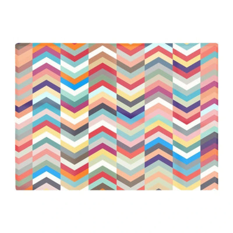 Image of Warren Reed Designer Geometric Multi Colored Chevron Pattern Glass Chopping Board