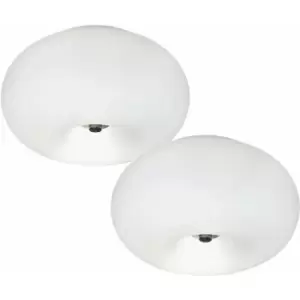 Image of 2 PACK Wall Flush Ceiling Light Satin Nickel Shade White Glass Opal Matt 2x E27