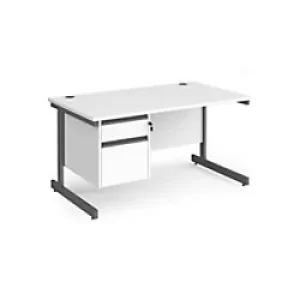 image of Dams International Straight Desk with White MFC Top and Graphite Frame Cantilever Legs and 2 Lockable Drawer Pedestal Contract 25 1400 x 800 x 725mm