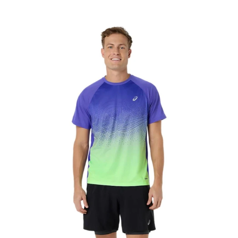 Image of Asics Road Fade Short Sleeve T-Shirt Purple Green, Size L