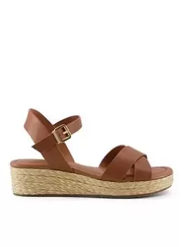 image of Dune London Linnie Wide Fit Cross Strap Flatform Sandal - Tan Leather, Brown, Size 4, Women