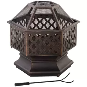 image of Outsunny Outdoor Fire Pit With Screen And Poker Backyard Firebowl - Bronze