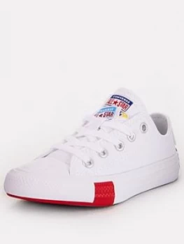 image of Converse Chuck Taylor All Star Ox Logo Play Childrens Trainers - White/Red, Size 1