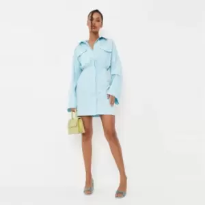 Missguided Sleeve Shirt Dress Nylon - Blue