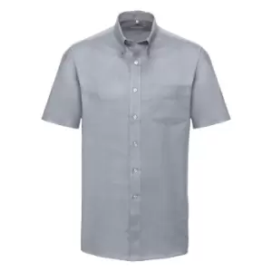 Image of Russell Collection Mens Short Sleeve Easy Care Oxford Shirt (15inch) (Silver Grey)