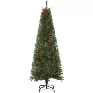 image of HOMCOM Pencil Artificial Christmas Tree with Realistic Branches, Red Berries, Auto Open, Green