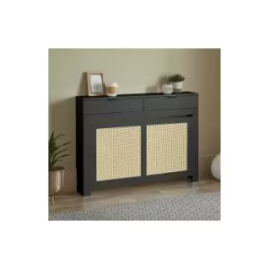 Black Radiator Cover Wall Cabinet Traditional Modern mdf Wood Rattan Medium - Black