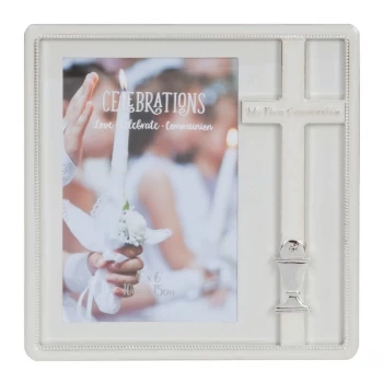 Image of 4" x 6" - Silver Plated & Epoxy Cross Frame - Communion