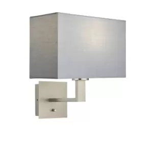 Image of Wall Light & Shade Matt Nickel & Grey Fabric 60W E27 Living Room e10482