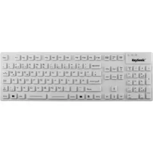 image of Keysonic KSK-8030 IN (DE) USB Keyboard German, QWERTZ, Windows White Sealed silicone cover, Water-proof (IPX7)