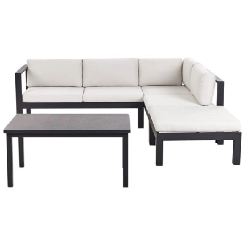 Image of Beliani Garden Corner Sofa With Table 5 Seater Messina Left Hand Metal Off-White