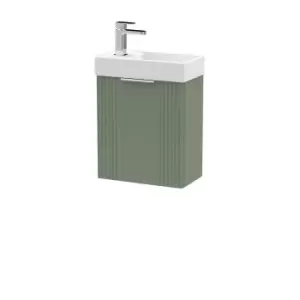 image of Nuie Deco Compact 400mm Wall Hung Cabinet & Basin - Satin Green