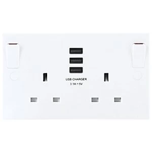 image of BG Twin Switched 13A Socket with 3 x USB Ports - White