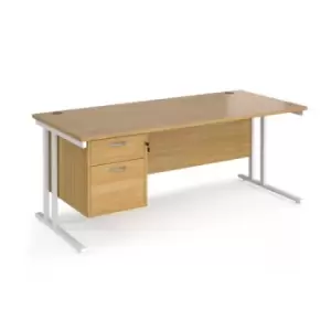 Image of Office Desk Rectangular Desk 1800mm With Pedestal Oak Top With White Frame 800mm Depth Maestro 25 MC18P2WHO