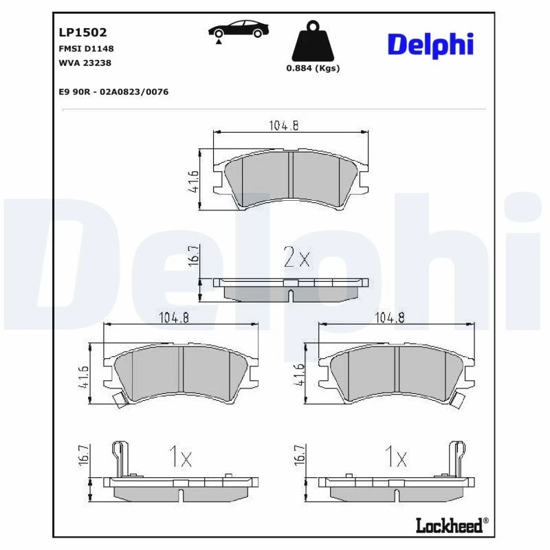 Image of DELPHI Brake pad set DELPHI LP1502