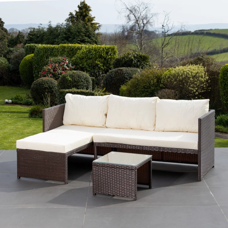 Image of Artemis Home Aleria Left Hand Facing Rattan Corner Sofa & Table in Cream Cream Unisex
