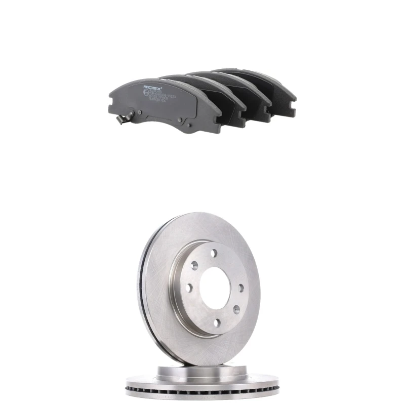 Image of RIDEX 3405B3282 Brake disc and pads set Front Axle, Brake Disc Type: Vented, with acoustic wear warning Brake Set,disc brakes (3405)