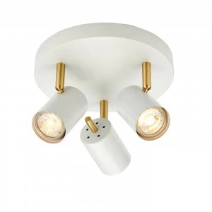 Image of 3 Light Spotlight Matt White Paint, Satin Brushed Gold, GU10