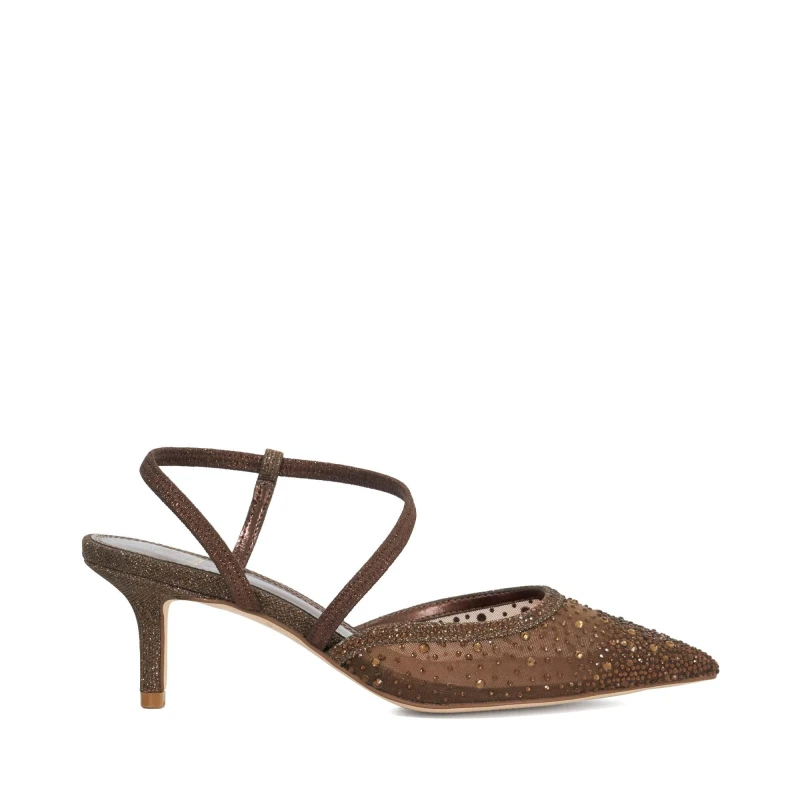Image of Dune London Womens Chasing Low Heel Slip On Stiletto Court Shoes Bronze Synth female 3 (36)