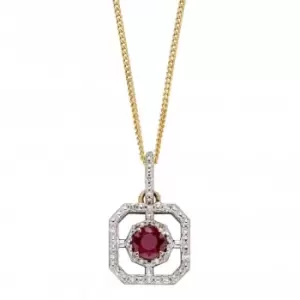 image of 9ct Ruby Illusion Diamond Art Deco Pendant Yellow Gold Pendant GP2256R