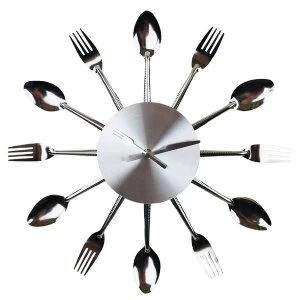 image of Fork & Spoon Kitchen Utensil Wall Clock 38cm