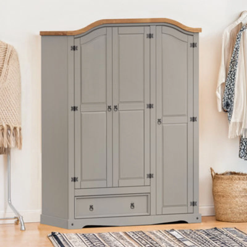 Image of MERCERS FURNITURE Corona Grey Wax 3 Door 1 Drawer Wardrobe 5060765291711