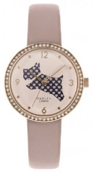 image of Radley Womens Pink Leather Strap Cut Out Dog Dial Watch