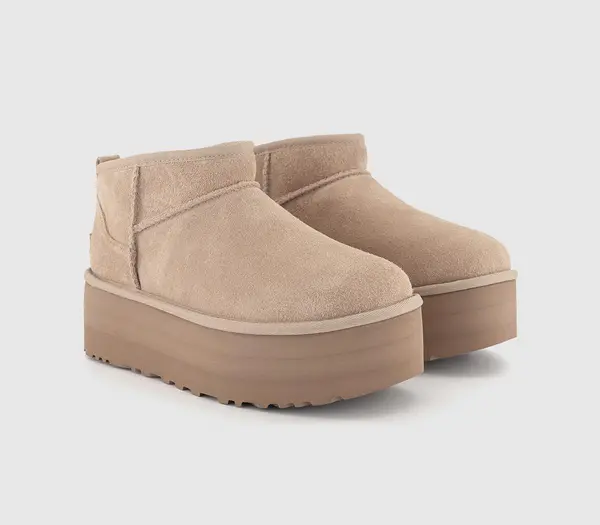 Image of UGG Womens Classic Ultra Mini Platform Boots Sand Suede Natural, 6