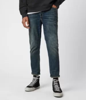 Image of AllSaints Mens Cotton Traditional Dean Cropped Slim Jeans, Blue, Size: 30