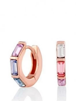 image of Olivia Burton 18K Rose Gold Plated Silver Rainbow Bee Swarovski Crystal Huggie Hoop Earrings