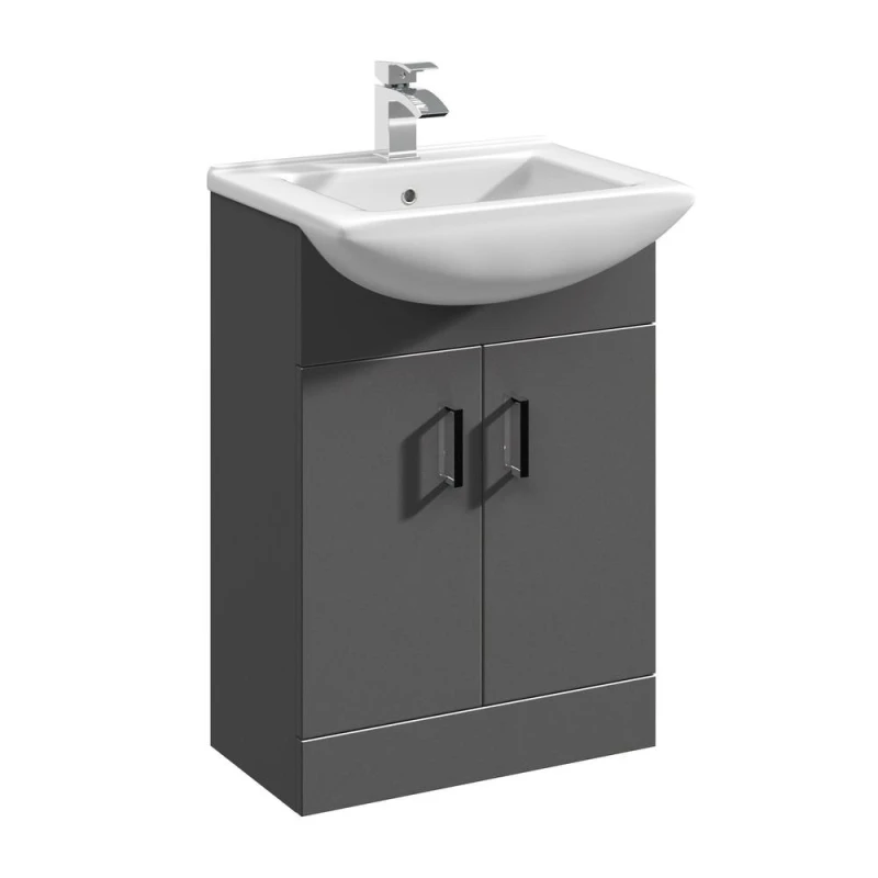 Image of Balterley Floor Standing Bathroom 2 Door Vanity & Basin Unit 550mm, Dark Grey Dark Grey Unisex