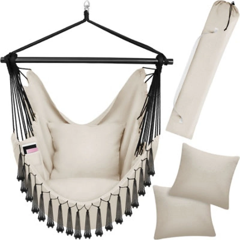 Image of Tectake Hanging Chair Malika, Boho Style, Load Capacity 150Kg - Beige - 1