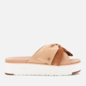 image of UGG Womens Joanie Suede Bow Flatform Sandals - Bronzer - UK 3