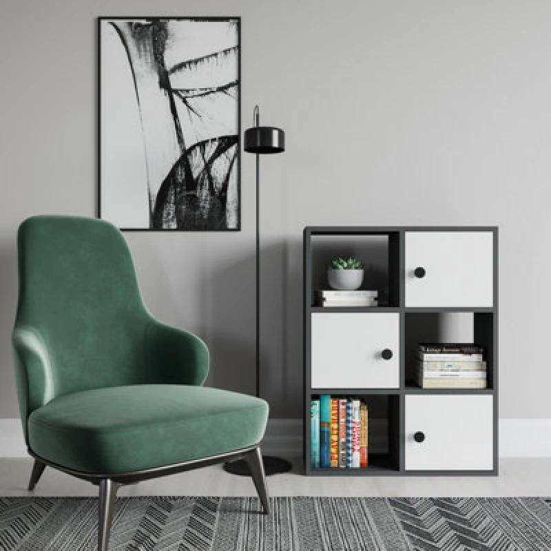 Image of Decorotika Tilton 3-Tier And 3 Cabinets Bookcase Anthracite & White